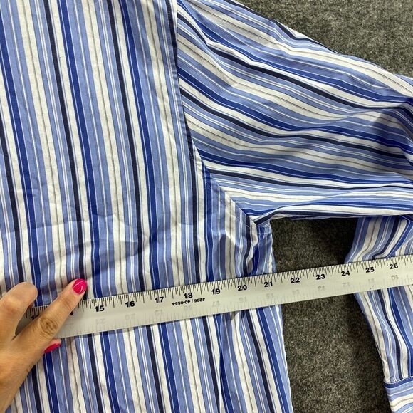 Ralph Lauren Shirt Women 12 Blue Striped Button Up Crew Neck Long Sleeve Cotton - Picture 6 of 8